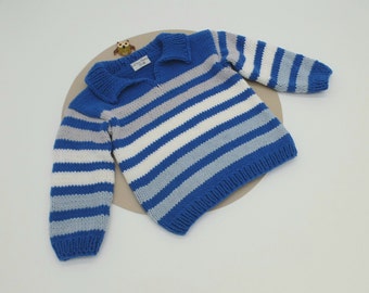 Baby sweater size 68-74, cotton, hand-knitted striped shirt, top, sweater