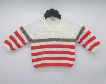 Baby Pulli Gr. 68-74, Baumwolle, handgemacht Streifen Shirt, Raglanpullover, Top
