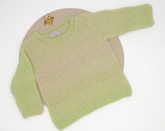 Children's sweater size 80-86, virgin wool, cotton, handmade pattern shirt, top