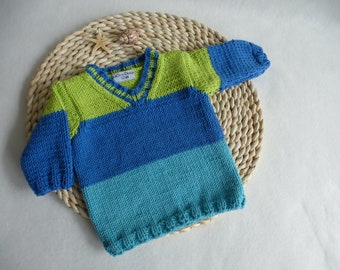 Baby sweater size 50-56, color blocking, cotton, hand-knitted shirt