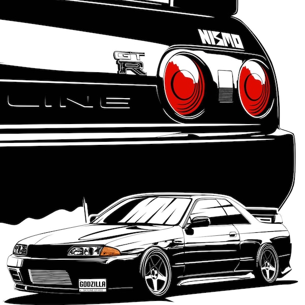 JDM Legends Car Skyline GT-R R32 instan download.png.svg tranparante black silhuotte