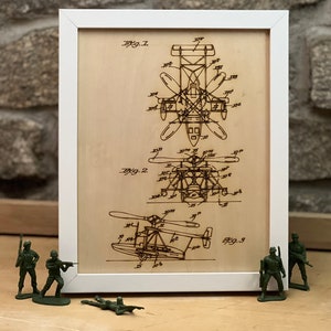 Laser engraved helicopter patent drawings from 1932
