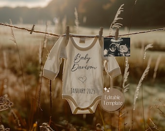 Boho Fall Pregnancy Announcement, Vintage Baby Announcement, Simple Neutral Autumn Digital Download, November Season, Rustic Baby Reveal