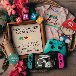 Annuncio di gravidanza di un giocatore di videogiochi digitali, rivelazione del bambino di un giocatore, rivelazione del sesso del compagno di gioco sui social media, è un MASCHIETTO, festa del papà per un maschietto