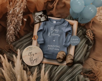 Boho Baby Boy Pregnancy Announcement, Digital Boy Gender Reveal, Boy Baby Announcement, It's A Boy, Little Brother, Editable Template