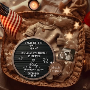 Militaire babyaankondiging, Amerikaanse patriot zwangerschapsaankondiging, officier baby onthullen, digitale bewerkbare sjabloon, militair soldaatje