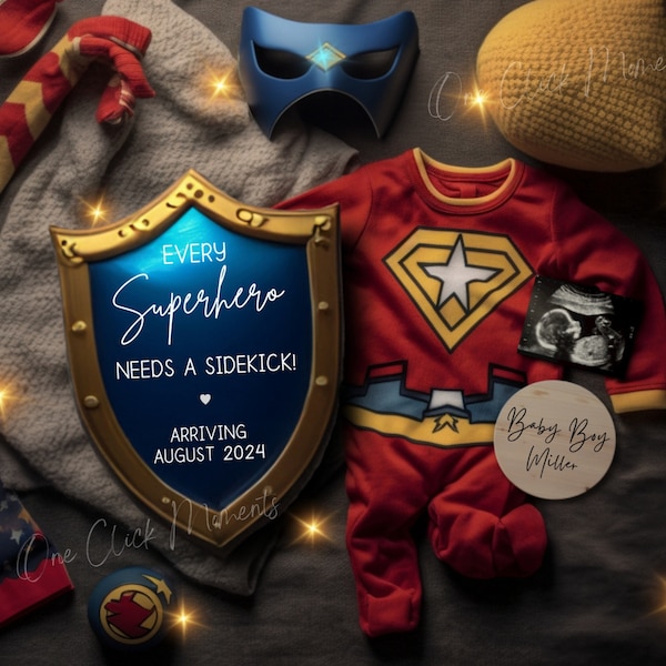 Superhero Pregnancy Announcement, Daddy's Sidekick Digital Announcement, Superhero Baby Brother Reveal, Its a Little Boy, Editable Instagram