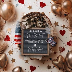 Military Pregnancy Announcement Digital, New Recruit Reporting for Duty, 4th of July Baby Announce, Social Media, Army Baby Reveal, Editable