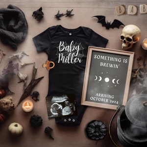 Halloween Digital Pregnancy Announcement, Witchy Social Media Birth Reveal, Goth Gothic Baby Reveal, Spooky October Vibes, Fall Pumpkin Baby