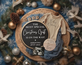 Christmas Baby Boy Announcement, Magical Christmas Pregnancy Announcement, Blue Minimalist Gender Reveal, Digital New Year Editable Template