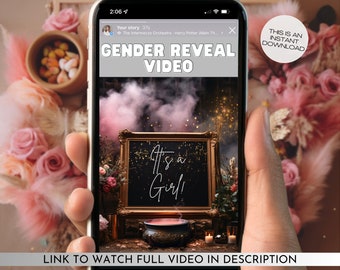 Magical IT'S A GIRL Gender Reveal Video, Surprise Digital Announcement Video, Pink Balloon Countdown Smoke, Instant Download Share Family