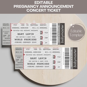 Bearbeitbares Schwangerschaftsankündigungsticket, benutzerdefinierte Konzertkarte Baby Reveal, einzigartige Geburtsankündigungskinokarte, DIGITALE DRUCKBARE Musik