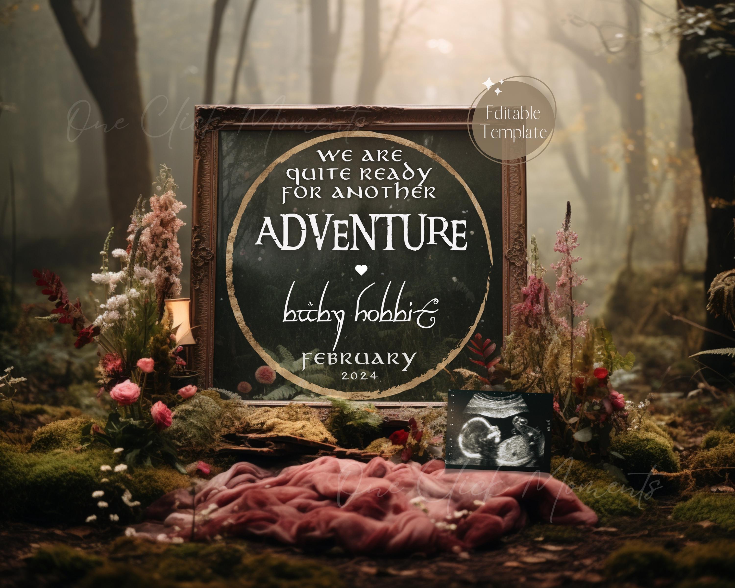 Elvish Adventure Pregnancy Announcement, Fantasy Ring Lord Baby Announcement, Digital Shire Social Media Gender Reveal, Editable Template