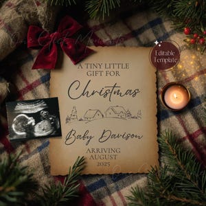 Faire-part de grossesse numérique de Noël, faire-part de bébé de décembre, simple annonce de bébé neutre, modèle modifiable, je serai à la maison pour Noël