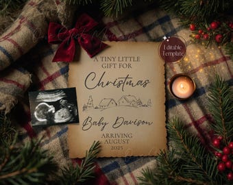 Christmas Digital Pregnancy Announcement, December Baby Announcement, Simple Neutral Baby Reveal, Editable Template, I'll be home Christmas