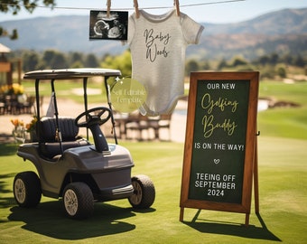 Digital Golf Pregnancy Announcement, Future Caddie Baby Announcement, Little Golfing Buddy Gender Reveal, It's a BOY, Father's Day Template