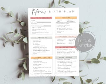Birth Plan Template, Editable Birth Preferences Checklist, Birthing Plan Printable for Doctor, Delivery Plan for Doula, Canva Download, Boho
