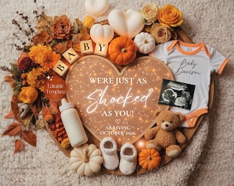 Unexpected Fall Pregnancy Announcement, Gender Neutral Baby Reveal - Editable Template (Digital Download)