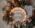 Digital New Years Pregnancy Announcement, Magical 2026 Baby Announcement, January Social Media Ultrasound Reveal, Neutral Christmas Wreath