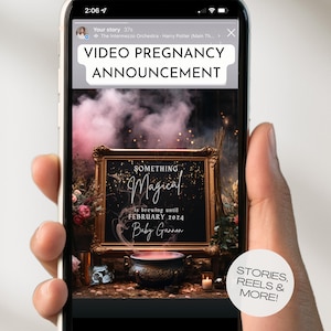 Magical VIDEO Pregnancy Announcement, Digital Halloween Baby Girl Social Media Gender Reveal, Video Announcement for Instagram, Pink Smoke
