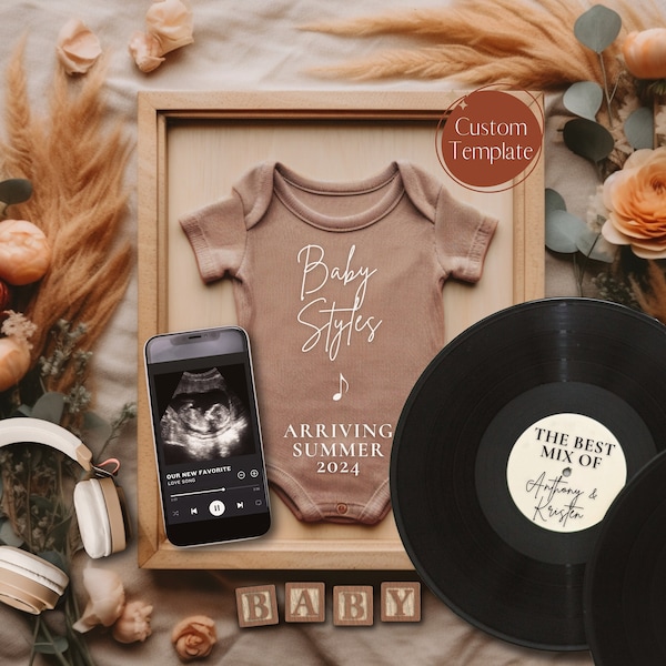 Music Lover Pregnancy Announcement, Gender Neutral Baby Announcement, Musician Baby Social Media Reveal, Boho Love Song Instagram Facebook