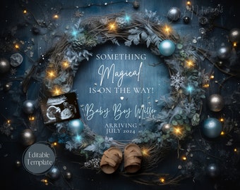 New Years Boy Pregnancy Announcement, Magical Baby Boy Announcement, Blue Digital Gender Reveal, Digital Editable Template