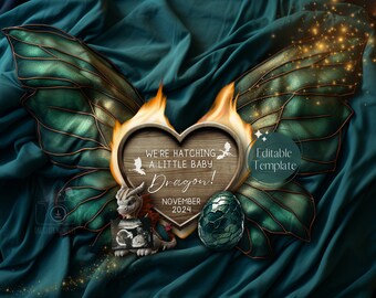 Magical Dragon Pregnancy Announcement, Digital Dragon Baby Announcement, Dragon Egg Gender Reveal, Mother of Dragon Wings, Fantasy Adventure