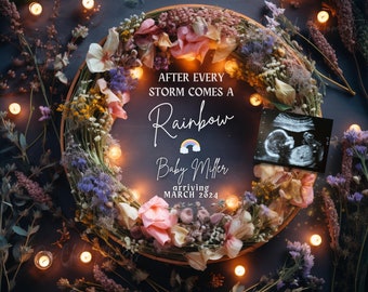 Digital Rainbow Pregnancy Announcement, Magical Rainbow Baby Announcement, Editable Social Media Ultrasound, Miracle Baby After Loss Reveal