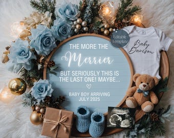 Christmas Baby Boy Announcement, Magical Christmas Pregnancy Reveal, Last Baby Boy, Blue Gender Reveal, Digital Grand Finale Editable Design