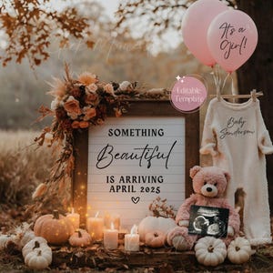 Boho Fall Pregnancy Announcement, Vintage Baby Girl Announcement, Simple Pink Autumn Digital Download, November Season, Rustic Baby Reveal