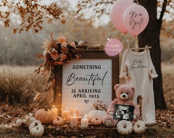 Boho Fall Pregnancy Announcement, Vintage Baby Girl Announcement, Simple Pink Autumn Digital Download, November Season, Rustic Baby Reveal