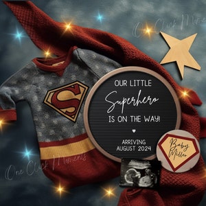 Superhero Pregnancy Announcement, Daddy's Sidekick Digital Announcement, Superhero Baby Reveal, Its a Boy, Editable Template Social Media