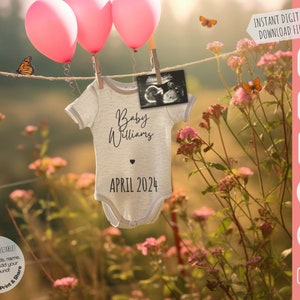 Digital Girl Pregnancy Announcement, Spring Baby Announcment, It's A Girl Gender Reveal, Pink Balloons, Boho Summer Wildflowers Social Media image 7