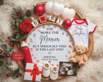 Christmas Pregnancy Announcement, Digital Last Baby Announcement December Pregnancy Gender Neutral Social Media Reveal The More the Merrier