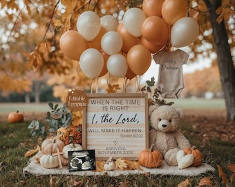 Christian Pregnancy Announcement: Gender Neutral Fall Baby Reveal (Digital Editable Template) - Scripture