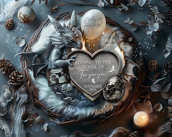 Magical Dragon Pregnancy Announcement, Digital Ice Dragon Baby Announcement, Dragon Egg Gender Reveal, Fantasy Adventure, Mother of Dragons