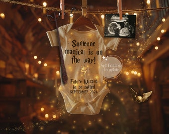 Magical Wizard Pregnancy Announcement, Future Wizard Baby Announcement, Digital Sorcerer Gender Reveal, Little Witch Baby on the Way