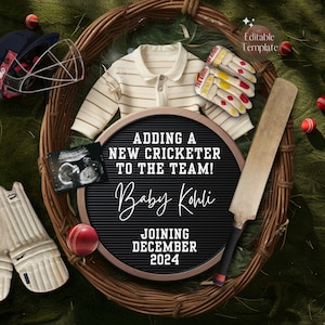 Annuncio di nascita di un giocatore di cricket, Rivelazione digitale della gravidanza di un giocatore di cricket, Nuovo giocatore, Modello di rivelazione del genere del futuro ragazzo tuttofare, Sport per la festa del papà