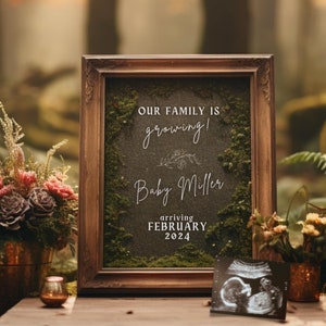 Woodland Pregnancy Announcement Digital, Gender Neutral Baby Announcement, Garden Baby Reveal, Editable, Green Social Media Gender Reveal