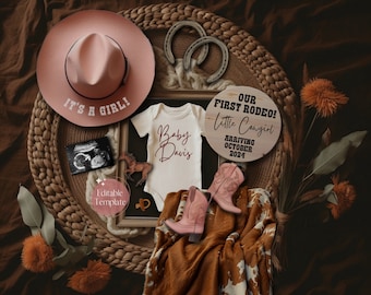 Cowgirl Digital Pregnancy Announcement, Boho Cowgirl Baby Announcement, Western Gender Reveal, Country Baby Girl, Farm Sister Social Media