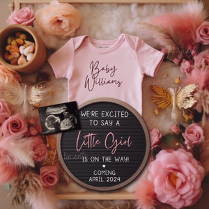 Boho Girl Pregnancy Announcement Digital, Floral Baby Girl Announcement, Pink Gender Reveal, Girly Instagram Baby Reveal, Editable Template