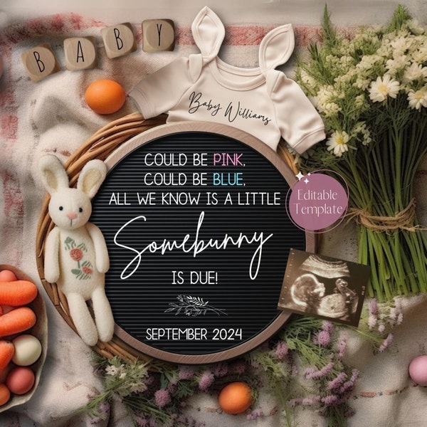 Easter Pregnancy Announcement Digital, Spring Flowers Baby Announcment, April Gender Reveal Idea, Gender Neutral Instagram Editable Download