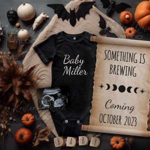 Halloween Digital Pregnancy Announcement, Witchy Social Media Birth Reveal, Goth Gothic Baby Reveal, Spooky October Vibes, Fall Pumpkin Baby