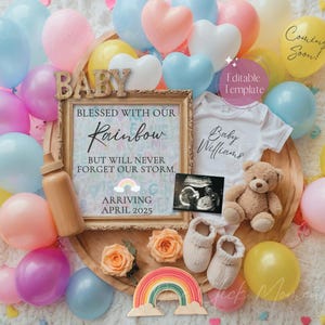 Rainbow Baby, Digital Pregnancy Announcement, Social Media Reveal, Baby Announcement, Editable Template, Blessed with our Rainbow Miracle