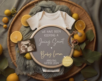 Summer Lemon Pregnancy Announcement, Spring Lemon Baby Announcement, Digital Gender Neutral Baby Reveal Idea, Instagram Editable Download
