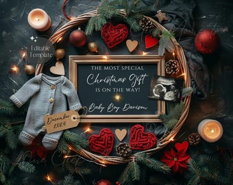 Christmas Baby Boy Announcement, Magical December Pregnancy Announcement, Blue Gender Reveal, Its a Boy, Digital Xmas Gift Editable Template