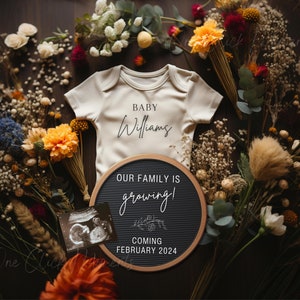 Digital Flower Pregnancy Announcement, Gender Neutral Baby Announcment, Garden Nature Floral Pregnancy Announce Editable Social Media Reveal