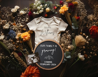 Digital Flower Pregnancy Announcement, Gender Neutral Baby Announcment, Garden Nature Floral Pregnancy Announce Editable Social Media Reveal