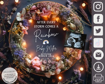 Digitale regenboog zwangerschap aankondiging, magische regenboog