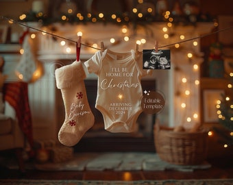 Magical Christmas Pregnancy Announcement, December Baby Announcement, Gender Neutral, Social Media, Digital Editable Template, Special Gift